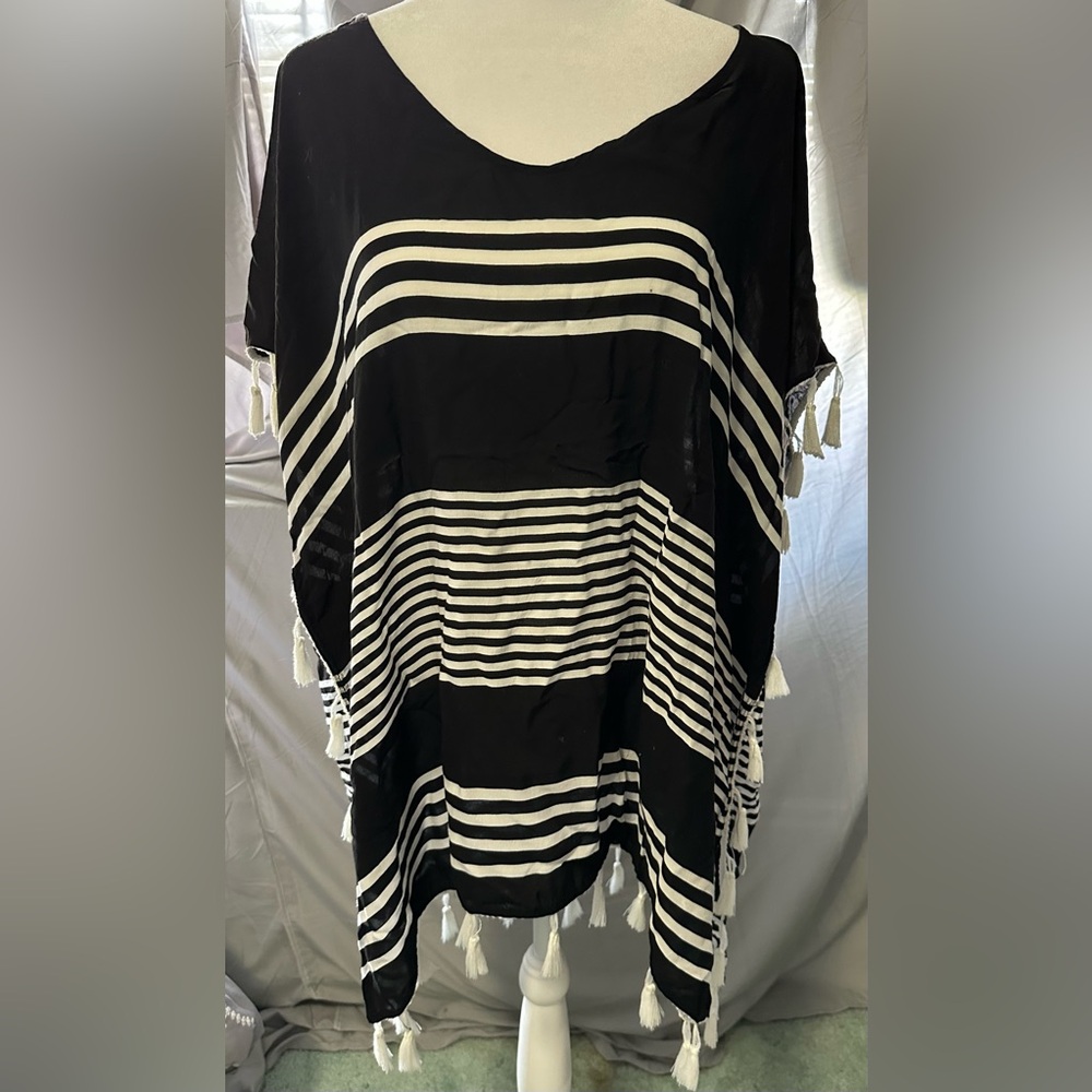 Black and White Striped Swim Coverup